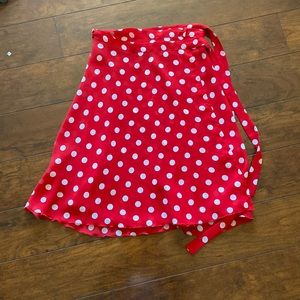 Red with white polka dot flowy wrap skirt